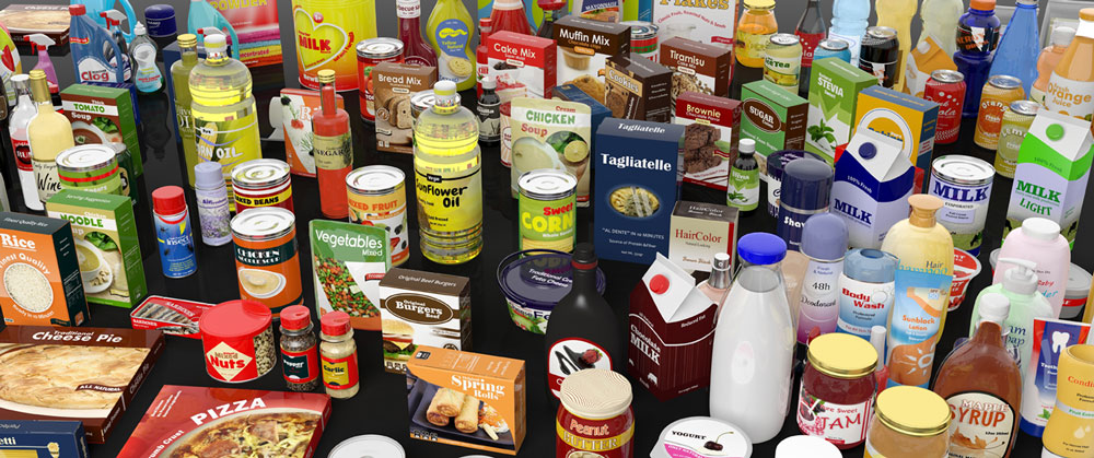 collection of assorted food and drink items on a table