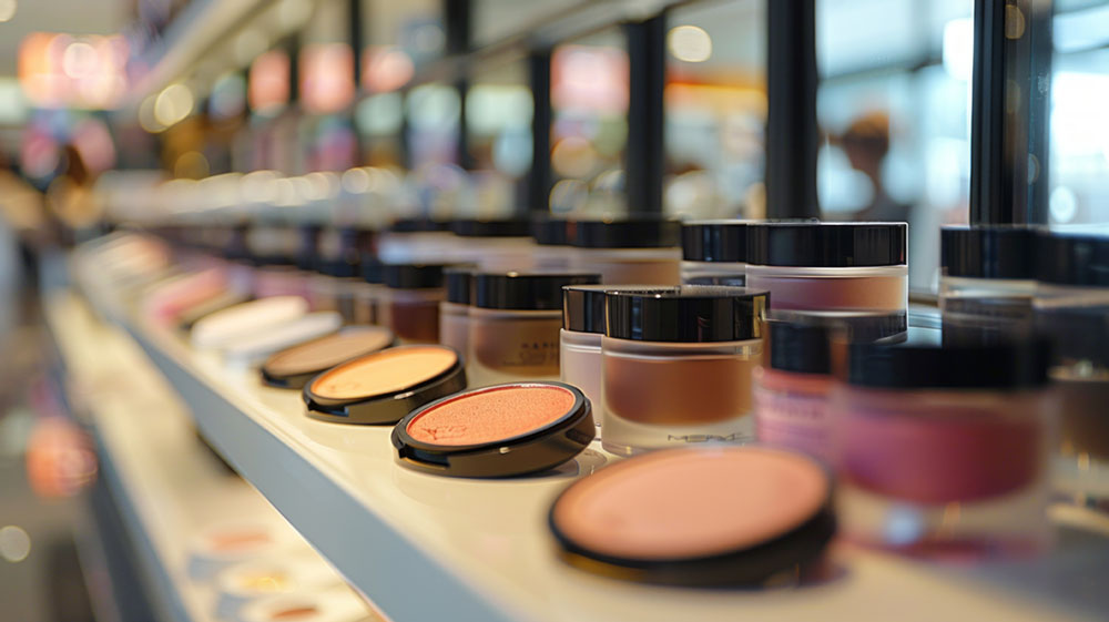 close up of make up products in a store