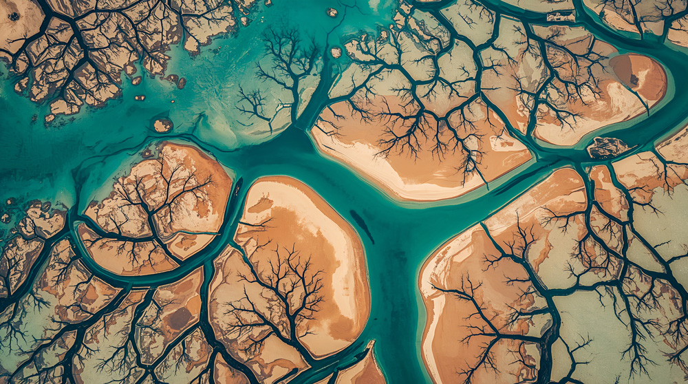 aerial view of a river delta